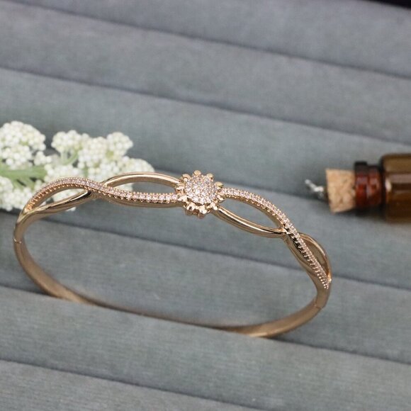 Elegant Rose Gold Bangle with Floral CZ Detailing, XPBL0502 - Picture 11 of 12